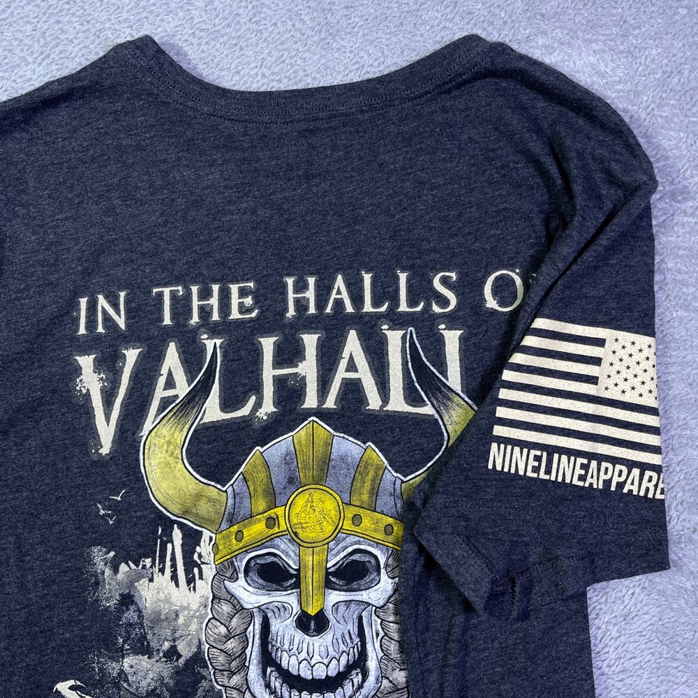 Nine Line Apparel Women's Gray Valhalla Viking Graphic T-Shirt Warriors Large